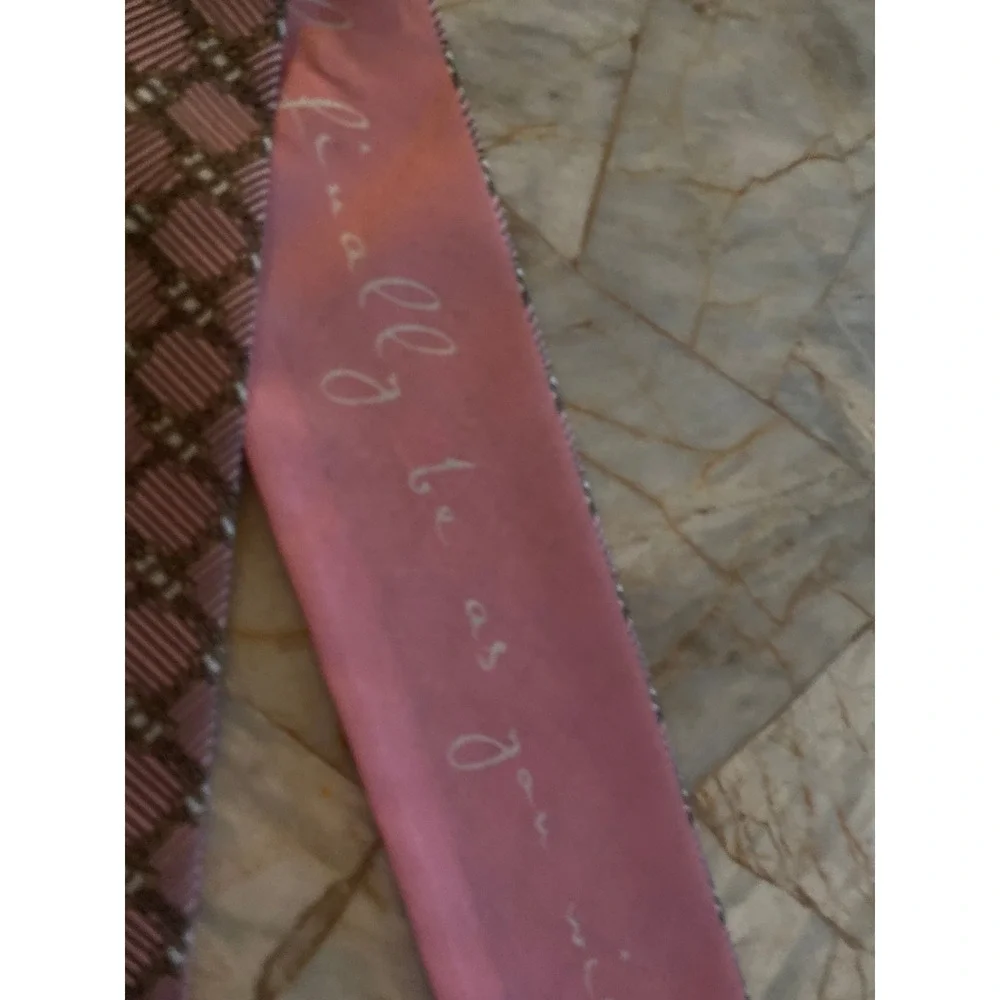 Pink Geometric Chain Link Silk Skinny Scarf Twilly‎ with Script Lettering